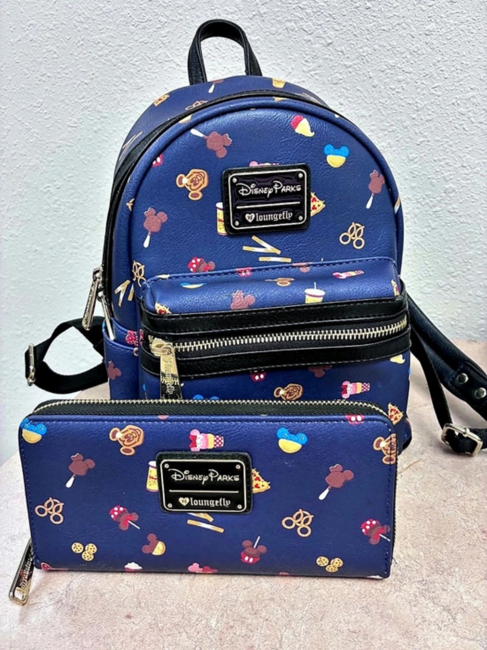 Loungefly Disney Parks Snacks Mini Backpack and Wallet Set Blue & Multicolor
